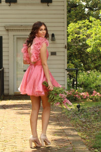 White Surplice Ruffles Straps Tulle Homecoming Dress