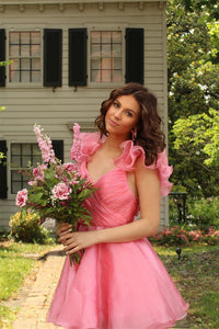 White Surplice Ruffles Straps Tulle Homecoming Dress