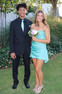 Strapless Aqua Irregular Hem Short Dress