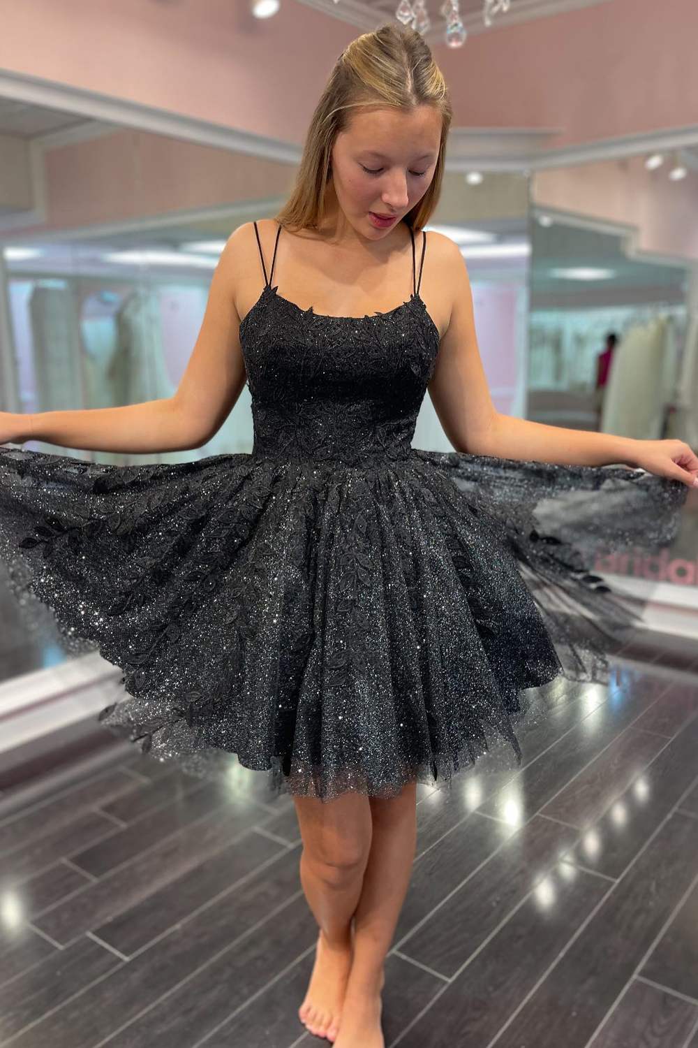 Sparkly Black A-line Appliques Lace-Up Homecoming Dress – Dreamdressy