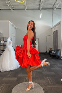 Black Strapless Satin Multi-Layers Homecoming Dress