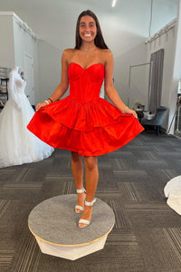 Black Strapless Satin Multi-Layers Homecoming Dress