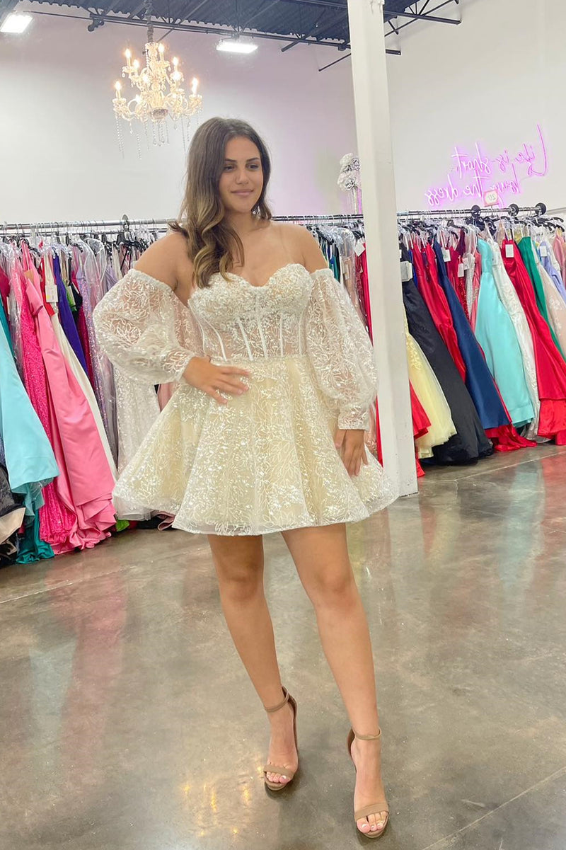 Red Sequin Strapless Short Party Dress with Removable Sleeves