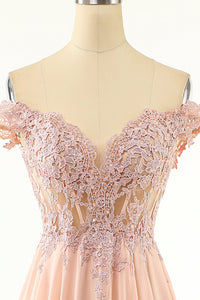 Off the Shoulder Mint Green Chiffon Long Prom Dress