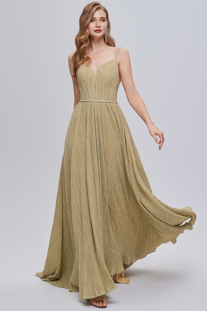 Glamorous V-Neck Backless A-Line Long Formal Dress