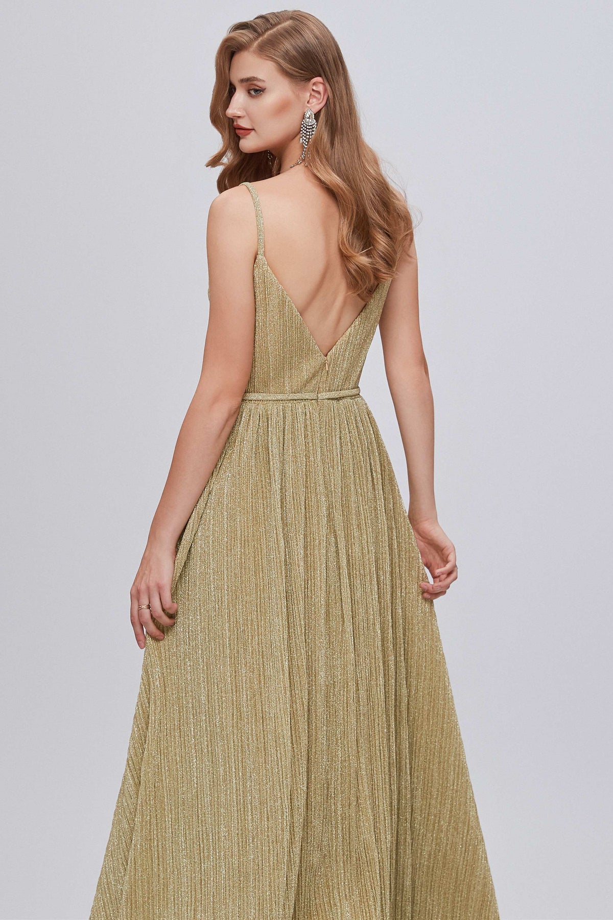 Glamorous V-Neck Backless A-Line Long Formal Dress