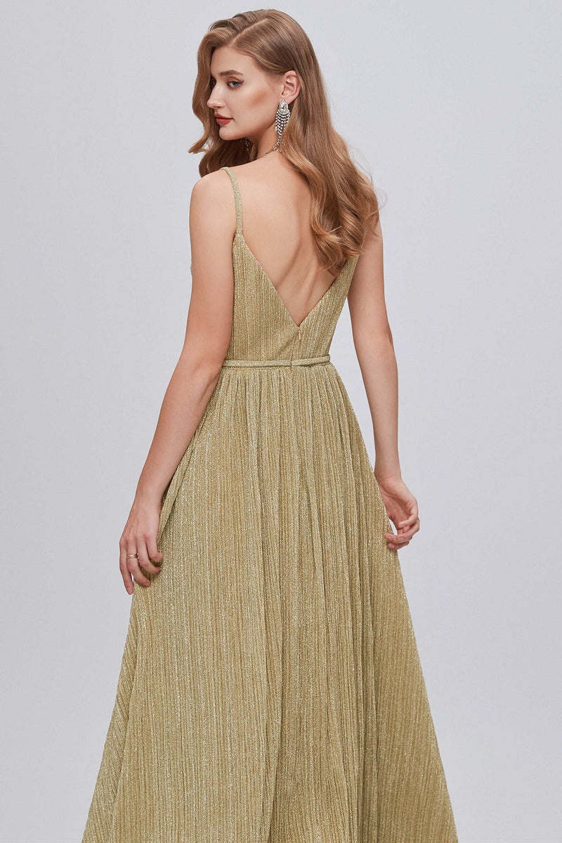 Glamorous V-Neck Backless A-Line Long Formal Dress