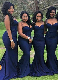 Mermaid Navy Blue Long Bridesmaid Dress with Detachable Straps