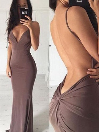 Sexy V Neck Mermaid Backless Cameo Long Prom Dress