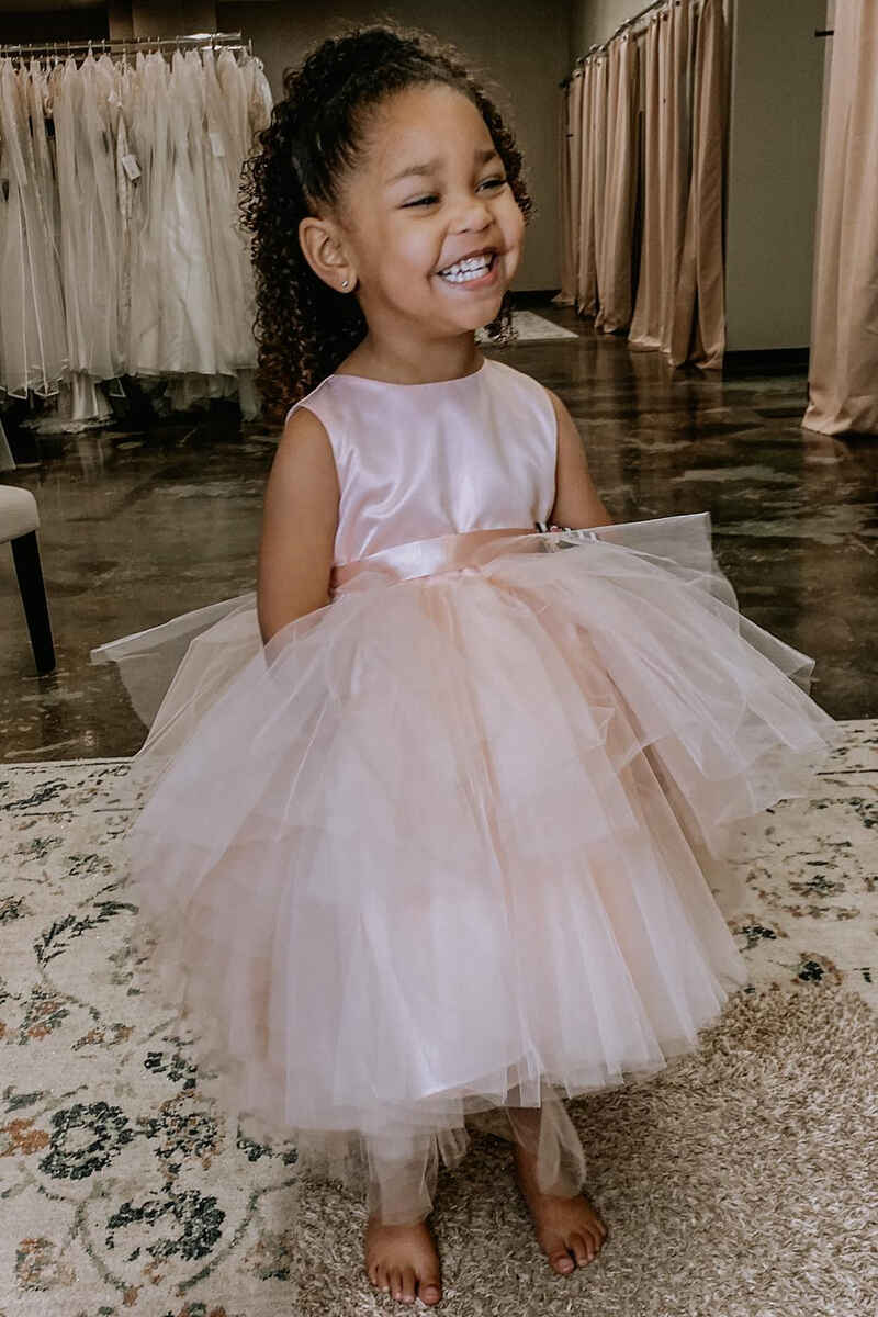 Pink Rounded Neck Bow Back Flower Girl Dress