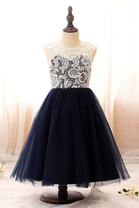Indigo Lace Illusion A-Line Flower Girl Dress