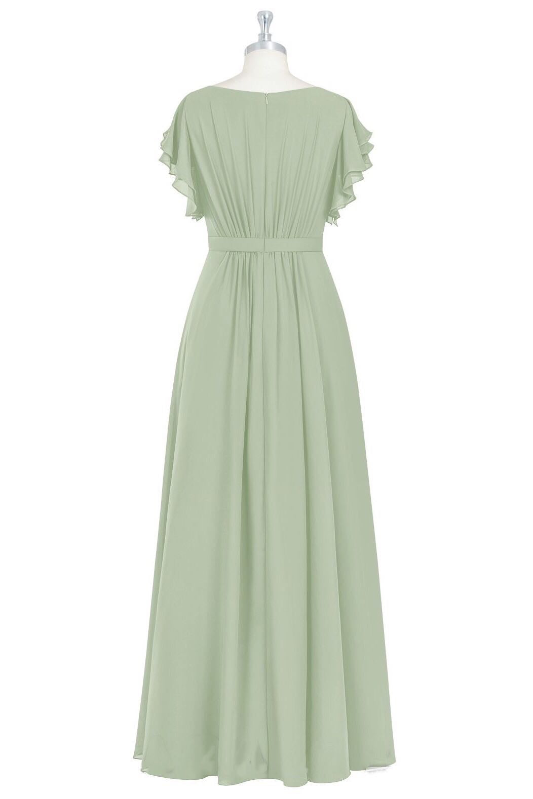 Elegant Sage Green Ruffled A-Line Long Bridesmaid Dress