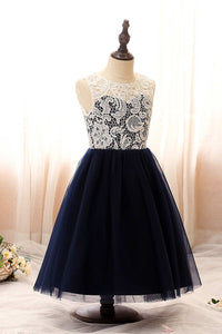 Indigo Lace Illusion A-Line Flower Girl Dress