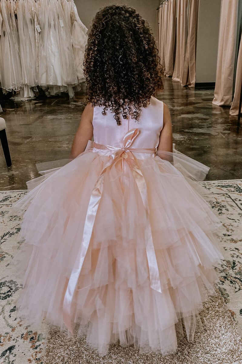 Pink Rounded Neck Bow Back Flower Girl Dress