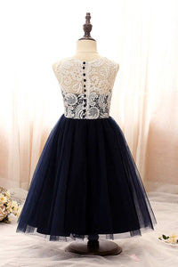 Indigo Lace Illusion A-Line Flower Girl Dress