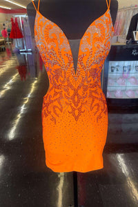 Royal Blue Beaded Plunge V Lace-Up Short Homecoming Dress