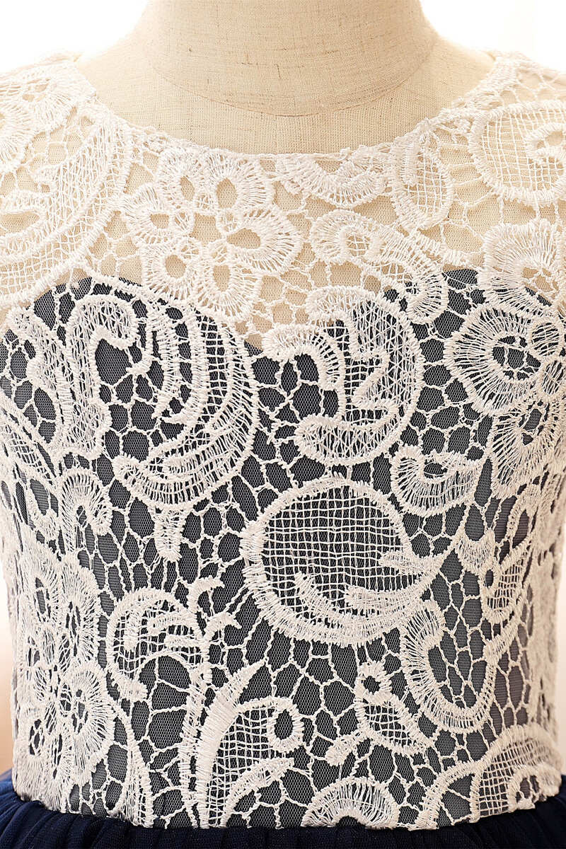 Indigo Lace Illusion A-Line Flower Girl Dress
