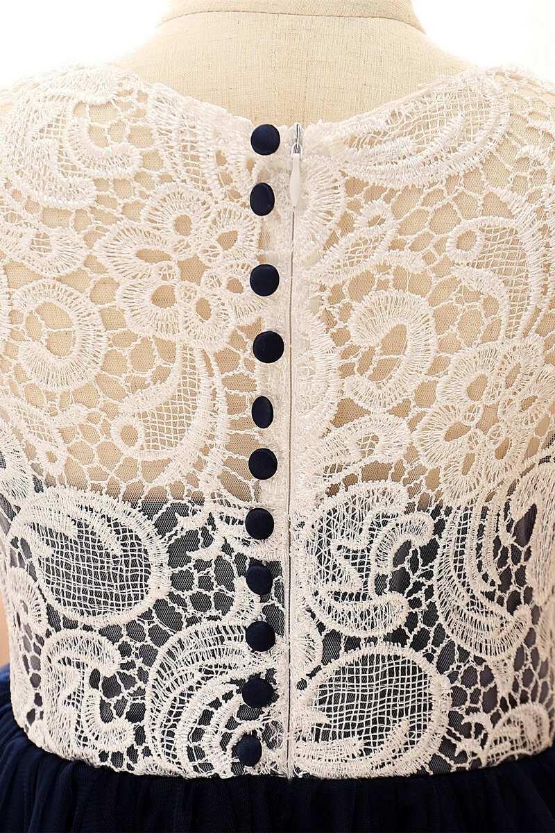 Indigo Lace Illusion A-Line Flower Girl Dress