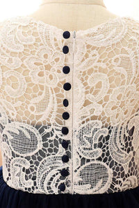 Indigo Lace Illusion A-Line Flower Girl Dress