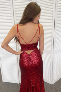 Black Sequin Keyhole Mermaid Long Prom Dress with Slit