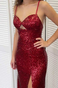 Black Sequin Keyhole Mermaid Long Prom Dress with Slit