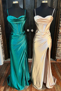 Elegant Hot Pink Mermaid Slit Long Formal Dress