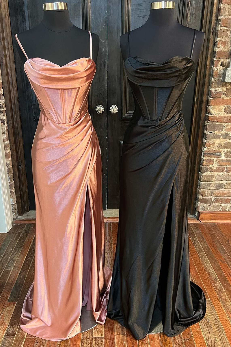 Elegant Hot Pink Mermaid Slit Long Formal Dress