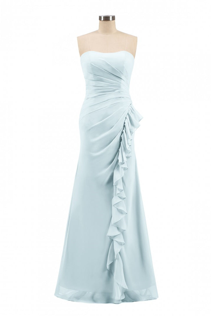 Pink Strapless Ruffled Mermaid Long Bridesmaid Dress