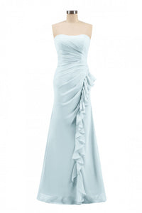 Pink Strapless Ruffled Mermaid Long Bridesmaid Dress