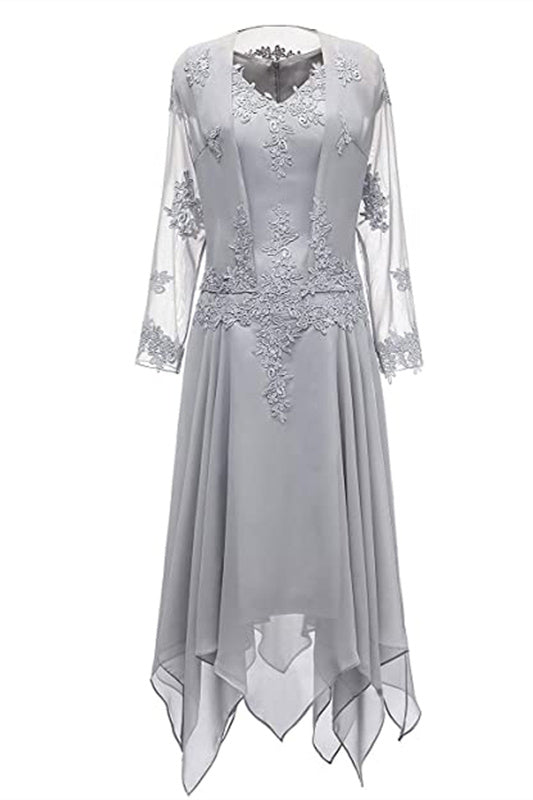 Dusty Pink Two-Piece V-Neck Appliques Mother of the Bride Dress