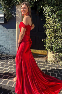 Off-the-Shoulder Satin Lace Mermaid Long Prom Gown