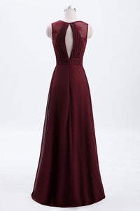 Burgundy Chiffon A-line Pleated Long Bridesmaid Dress