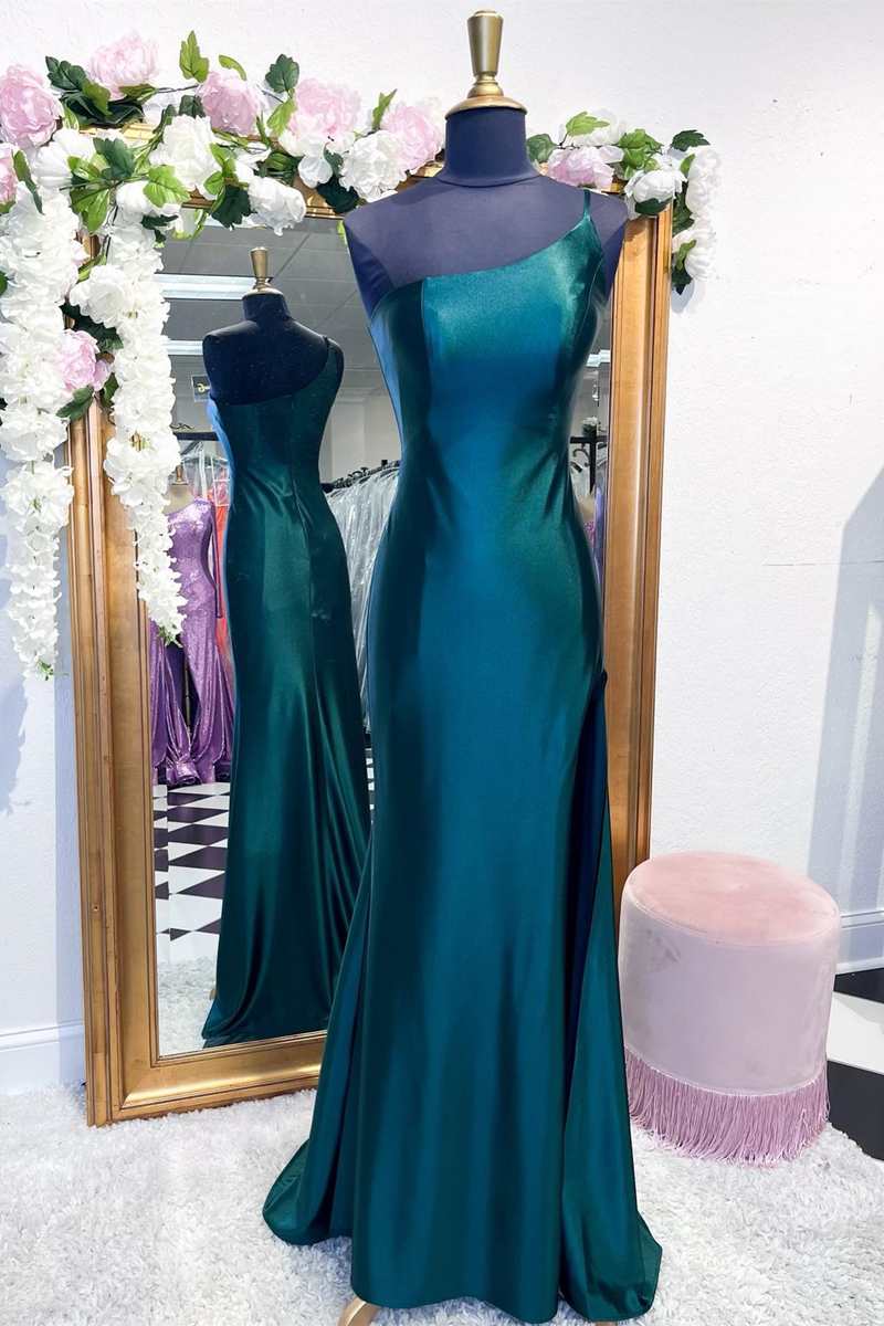 One-Shoulder Royal Blue Mermaid Long Dress with Slit