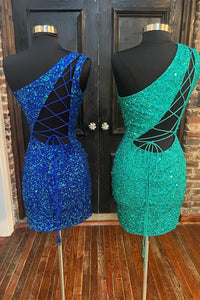 One Shoulder Hot Pink Mini Party Dress