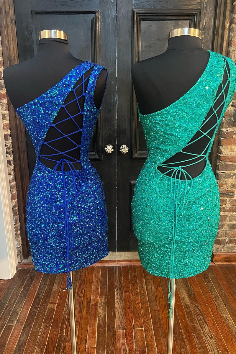 One Shoulder Hot Pink Mini Party Dress