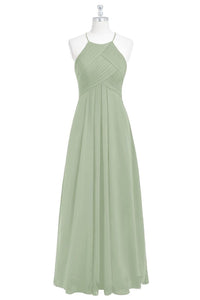 Sage Green Chiffon Halter Backless Long Bridesmaid Dress