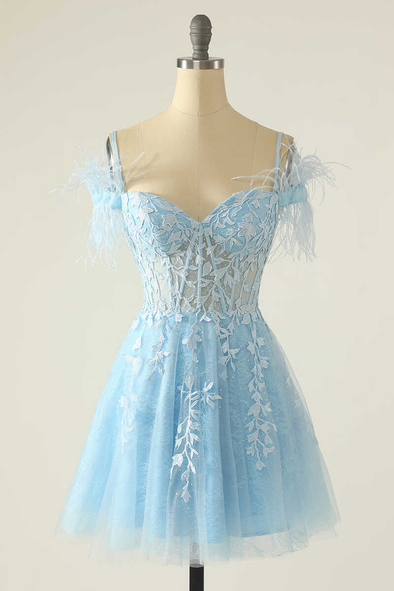 Light Blue Appliques Cold-Shoulder A-Line Short Homecoming Dress
