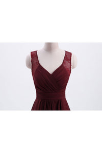 Burgundy Chiffon A-line Pleated Long Bridesmaid Dress
