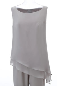 Grey Ruffles Round Neck Mother of the Bride Pant Suits