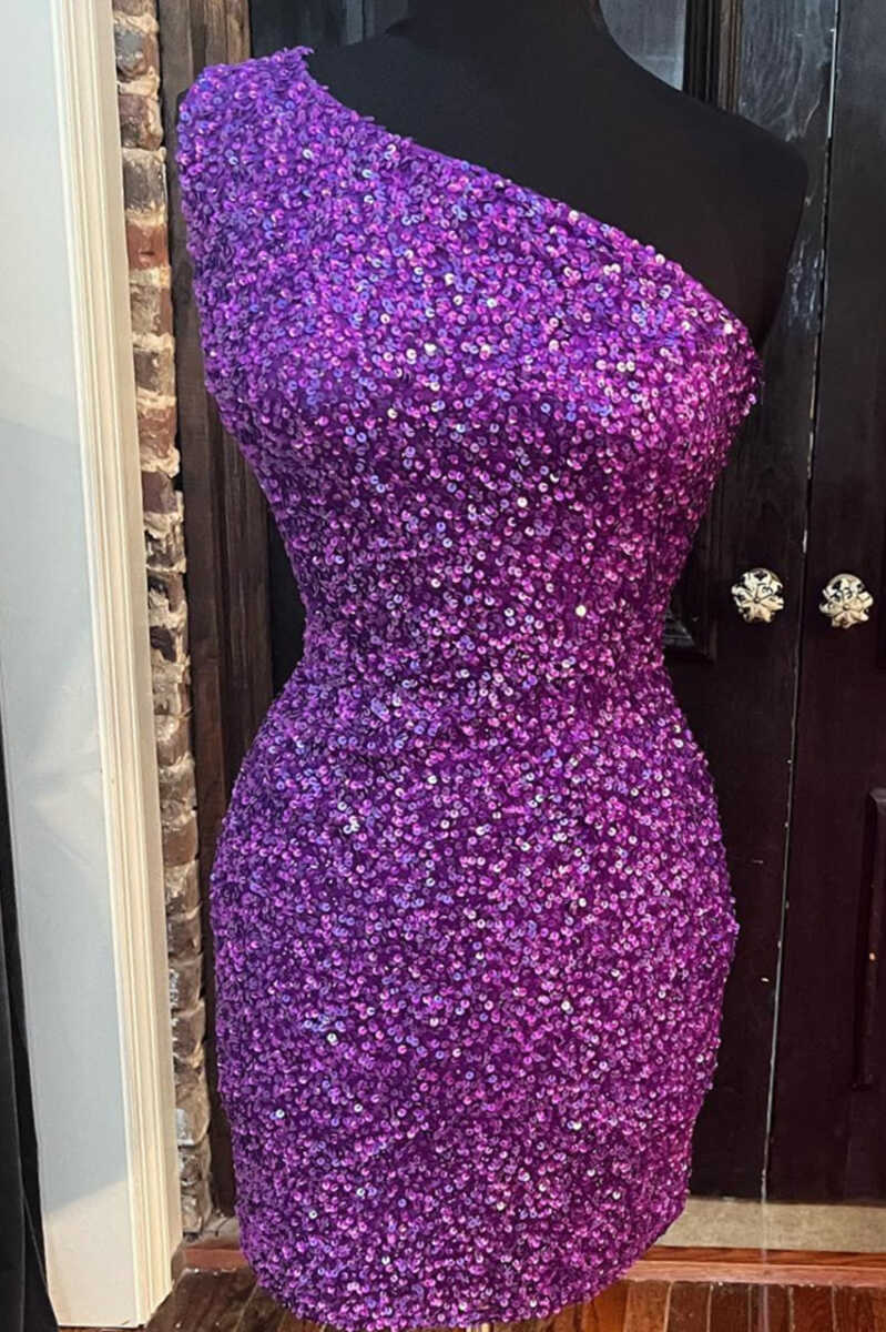 One Shoulder Hot Pink Mini Party Dress