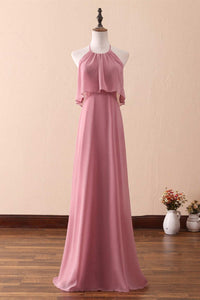 Ruffles Halter A-Line Long Bridesmaid Dress