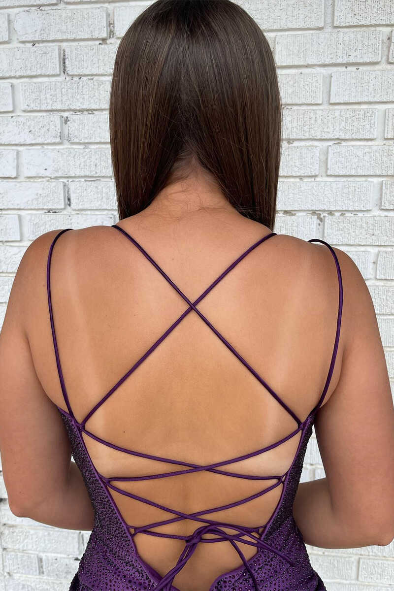 Hot Pink Beaded Lace-Up Bodycon Mini Homecoming Dress