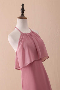 Ruffles Halter A-Line Long Bridesmaid Dress