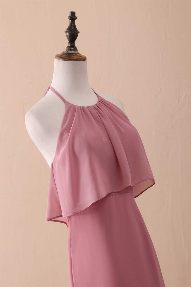 Ruffles Halter A-Line Long Bridesmaid Dress