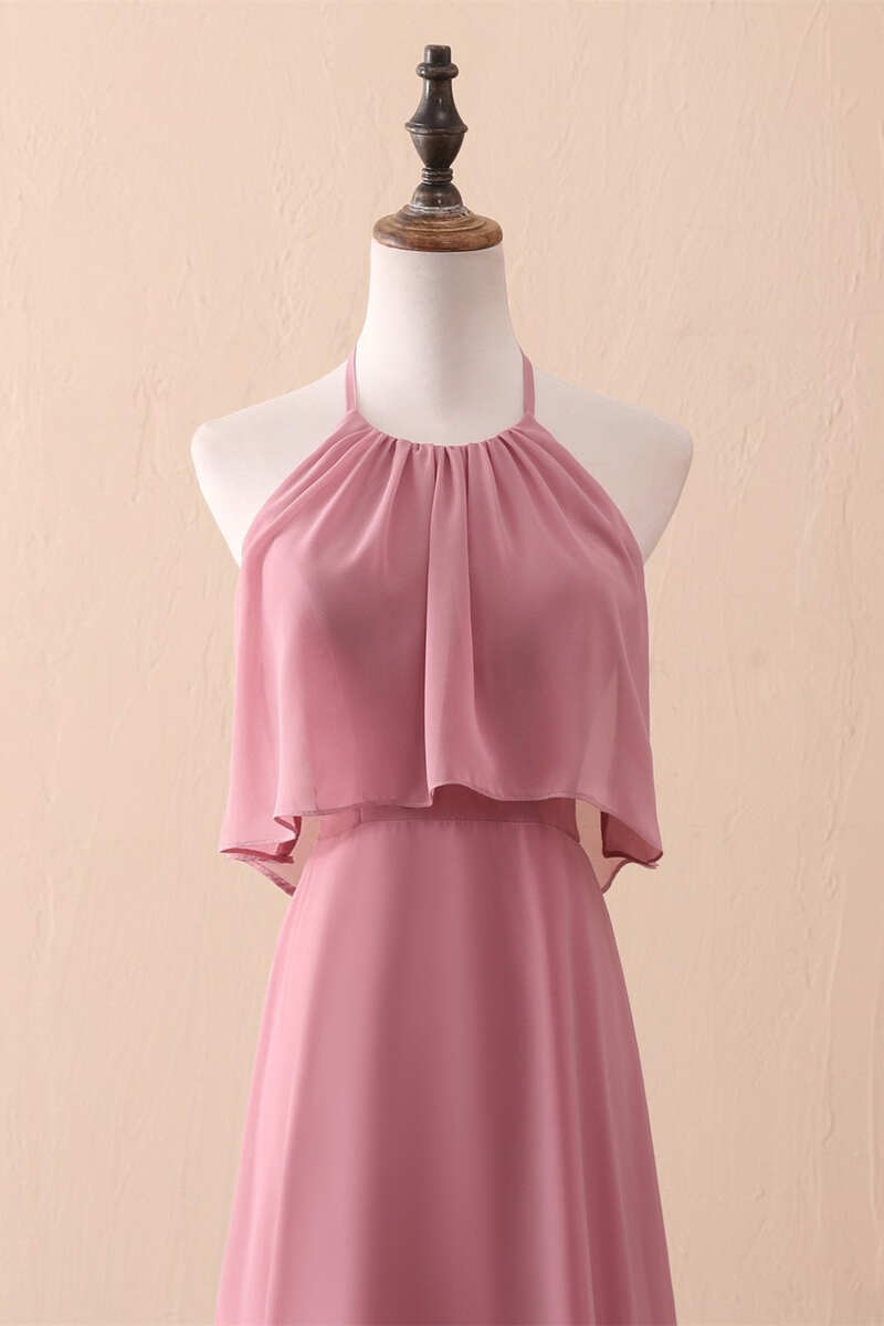 Ruffles Halter A-Line Long Bridesmaid Dress
