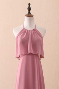 Ruffles Halter A-Line Long Bridesmaid Dress