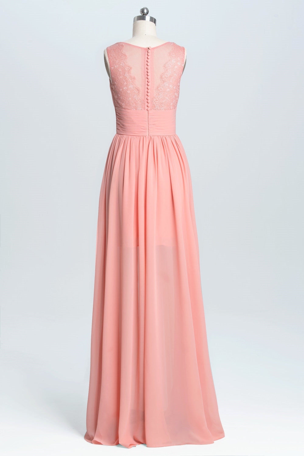 Coral A-line Chiffon Empire Long Bridesmaid Dress