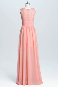Coral A-line Chiffon Empire Long Bridesmaid Dress