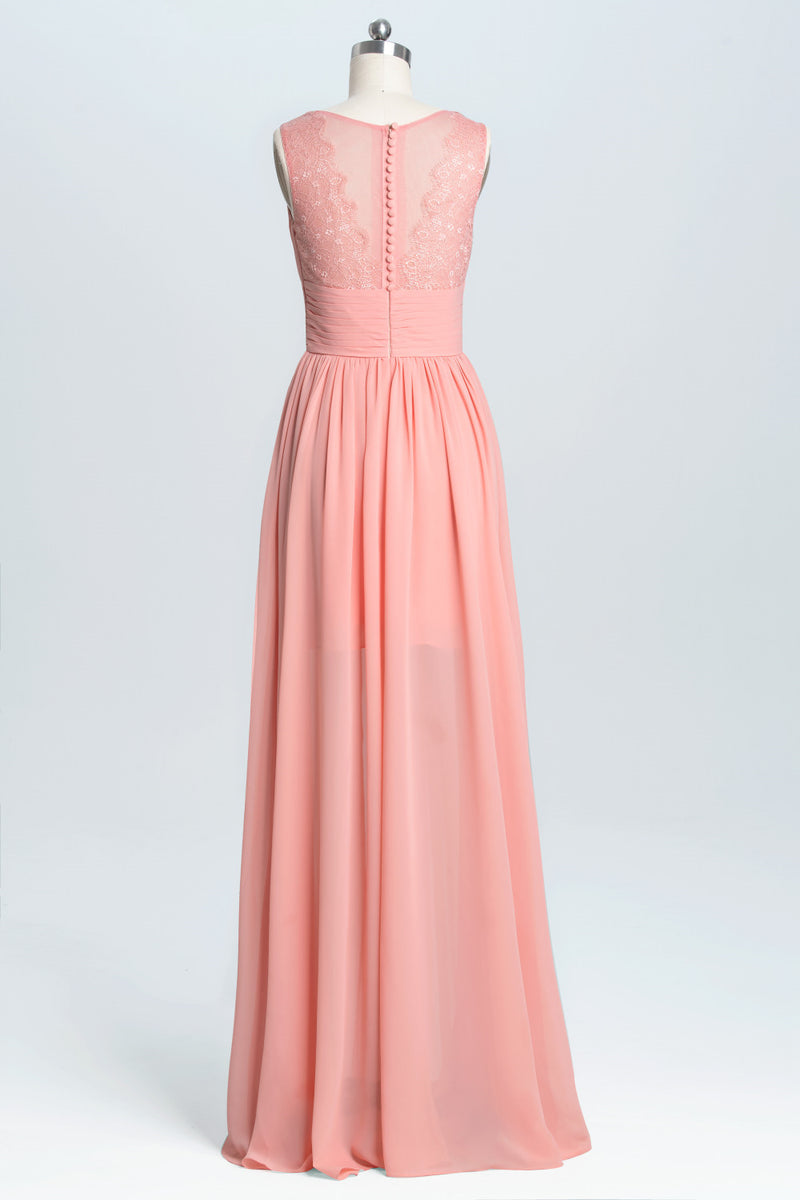 Coral A-line Chiffon Empire Long Bridesmaid Dress