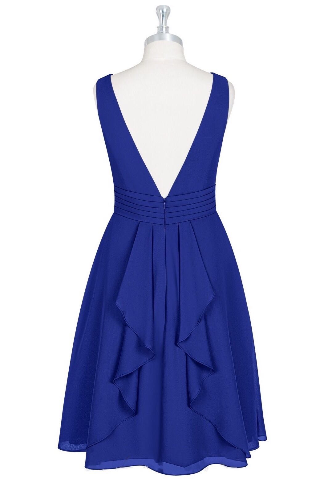 Royal Blue Chiffon V-Neck Backless A-Line Short Bridesmaid Dress